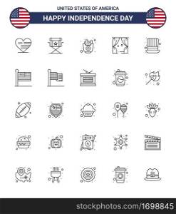 25 USA Line Signs Independence Day Celebration Symbols of day  theatre  television  leisure  chips Editable USA Day Vector Design Elements