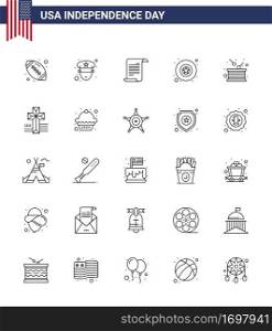 25 USA Line Signs Independence Day Celebration Symbols of independence; drum; text; day; military Editable USA Day Vector Design Elements