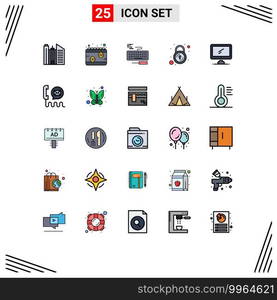 25 User Interface Filled line Flat Color Pack of modern Signs and Symbols of monitor, security, key, secure, closed Editable Vector Design Elements