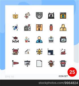 25 User Interface Filled line Flat Color Pack of modern Signs and Symbols of web, login, cam, screen, computer Editable Vector Design Elements