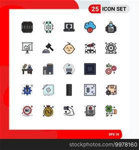 25 User Interface Filled line Flat Color Pack of modern Signs and Symbols of time, hand watch, laptop, data, alert Editable Vector Design Elements