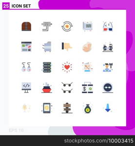 25 User Interface Flat Color Pack of modern Signs and Symbols of movie, print, flow, plan, design Editable Vector Design Elements