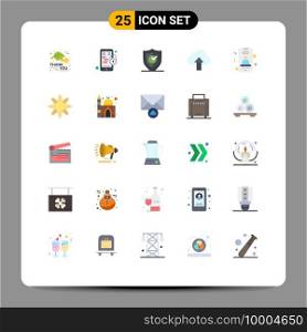 25 User Interface Flat Color Pack of modern Signs and Symbols of mobile, up, gdpr, upload, security Editable Vector Design Elements