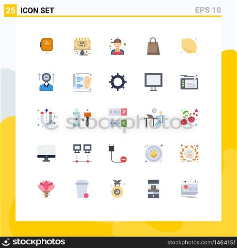 25 User Interface Flat Color Pack of modern Signs and Symbols of lemon, food, man, canada, bag Editable Vector Design Elements