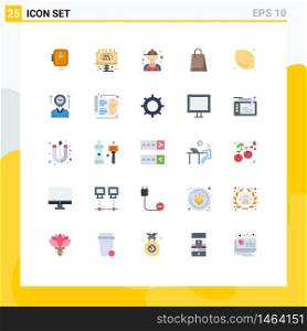 25 User Interface Flat Color Pack of modern Signs and Symbols of lemon, food, man, canada, bag Editable Vector Design Elements
