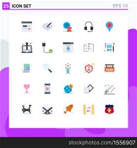 25 User Interface Flat Color Pack of modern Signs and Symbols of support, headphones, pen, event, cup Editable Vector Design Elements