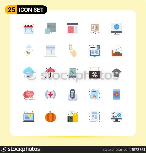 25 User Interface Flat Color Pack of modern Signs and Symbols of media, reading, interface, learning, reading Editable Vector Design Elements