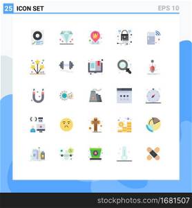 25 User Interface Flat Color Pack of modern Signs and Symbols of fridge, network, mother, lock, bag Editable Vector Design Elements