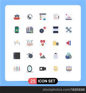 25 User Interface Flat Color Pack of modern Signs and Symbols of restaurant, medical, app, insurance, development Editable Vector Design Elements