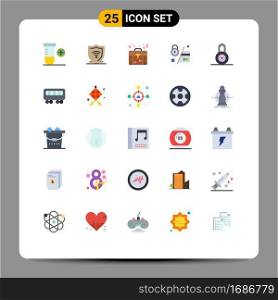 25 User Interface Flat Color Pack of modern Signs and Symbols of protection, lock, briefcase, secure, credit Editable Vector Design Elements