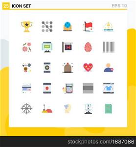 25 User Interface Flat Color Pack of modern Signs and Symbols of place, flag, internet, country, network Editable Vector Design Elements