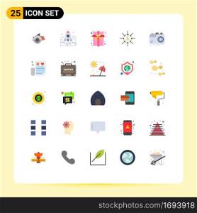 25 User Interface Flat Color Pack of modern Signs and Symbols of focus, choice, startup, candidate, gift Editable Vector Design Elements