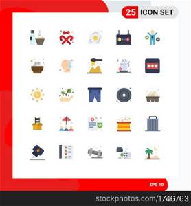 25 User Interface Flat Color Pack of modern Signs and Symbols of car, accumulator, christmas, nutrition, food Editable Vector Design Elements