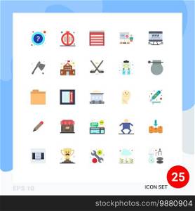 25 User Interface Flat Color Pack of modern Signs and Symbols of people, graph, door, business, presentation Editable Vector Design Elements