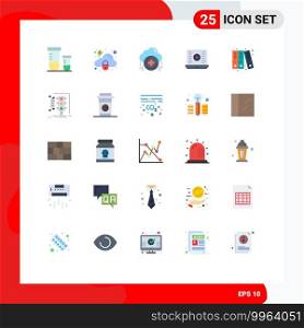 25 User Interface Flat Color Pack of modern Signs and Symbols of archive, video play, cloud, play button, audio play Editable Vector Design Elements