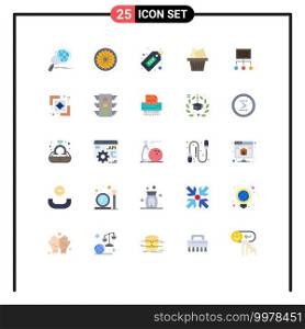 25 User Interface Flat Color Pack of modern Signs and Symbols of network, mail, day, cart, finance Editable Vector Design Elements
