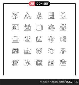 25 User Interface Line Pack of modern Signs and Symbols of air, location, private, recreation, game Editable Vector Design Elements