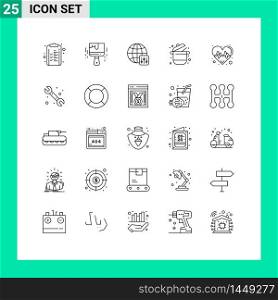 25 User Interface Line Pack of modern Signs and Symbols of beat, supermarket, world, pot, karahi Editable Vector Design Elements