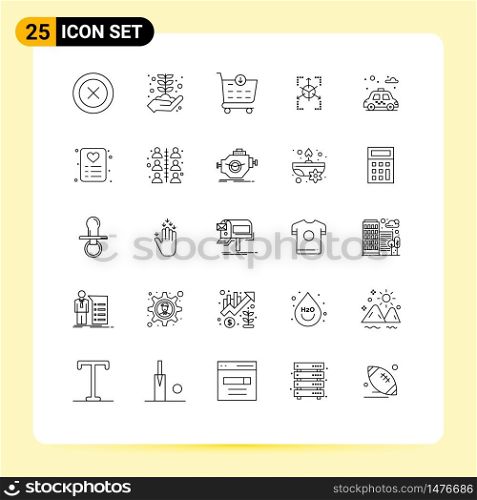 25 User Interface Line Pack of modern Signs and Symbols of car, city, buy, chart, grid Editable Vector Design Elements
