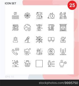 25 User Interface Line Pack of modern Signs and Symbols of cleaner, vehicle, diet, transportation, bike Editable Vector Design Elements