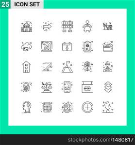 25 User Interface Line Pack of modern Signs and Symbols of cloud, office table, construction, chair, office Editable Vector Design Elements
