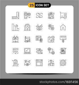 25 User Interface Line Pack of modern Signs and Symbols of hardware, computers, crypto, card, landmark Editable Vector Design Elements