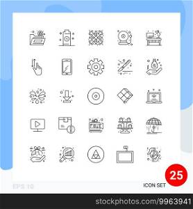 25 User Interface Line Pack of modern Signs and Symbols of home, alarm, power, bell, snow Editable Vector Design Elements