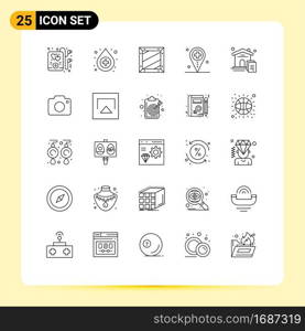 25 User Interface Line Pack of modern Signs and Symbols of house, medical, design, map, hospital Editable Vector Design Elements