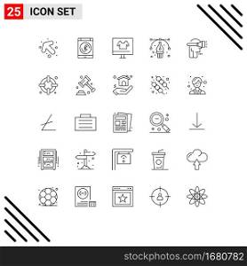 25 User Interface Line Pack of modern Signs and Symbols of human, path, commerce, design, anchor Editable Vector Design Elements