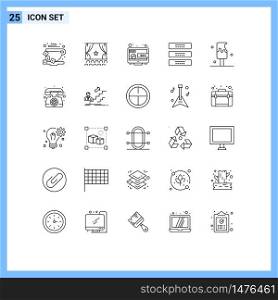 25 User Interface Line Pack of modern Signs and Symbols of interior, drawer, premiere, cupboard, marketing Editable Vector Design Elements