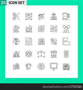 25 User Interface Line Pack of modern Signs and Symbols of occupy, military, open, conflict, support Editable Vector Design Elements