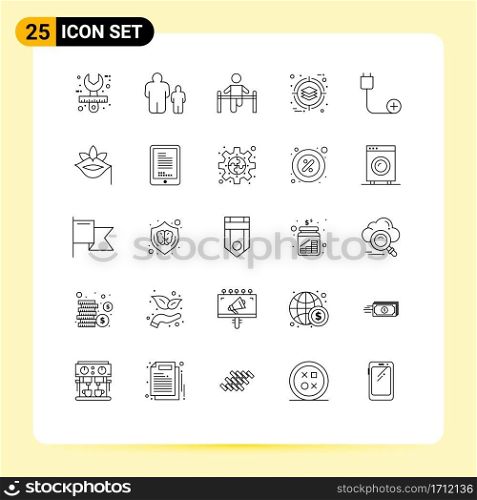 25 User Interface Line Pack of modern Signs and Symbols of product, deployment, parental control, business, health Editable Vector Design Elements