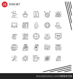 25 User Interface Line Pack of modern Signs and Symbols of romantic, heart, documents, waste, nuclear Editable Vector Design Elements