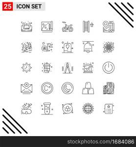 25 User Interface Line Pack of modern Signs and Symbols of target, map, bicycle, arrow, stair Editable Vector Design Elements