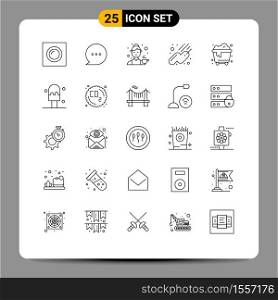 25 User Interface Line Pack of modern Signs and Symbols of waste, pollution, cook, sputnik, satellite Editable Vector Design Elements