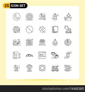 25 User Interface Line Pack of modern Signs and Symbols of worker, desk, herbal test, cashier, ink Editable Vector Design Elements
