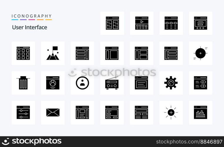 25 User Interface Solid Glyph icon pack