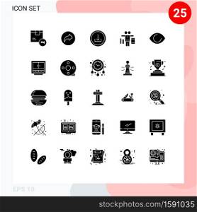 25 User Interface Solid Glyph Pack of modern Signs and Symbols of eye, play, ui, life, interface Editable Vector Design Elements