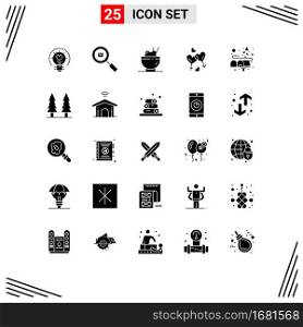 25 User Interface Solid Glyph Pack of modern Signs and Symbols of valentine, women, product, man, rice Editable Vector Design Elements