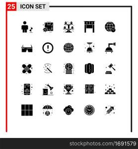 25 User Interface Solid Glyph Pack of modern Signs and Symbols of internet, table, settings, drawer, cupsakes Editable Vector Design Elements
