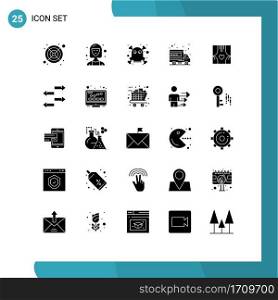 25 User Interface Solid Glyph Pack of modern Signs and Symbols of curtains, window, dangerous, domain, international Editable Vector Design Elements