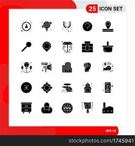 25 User Interface Solid Glyph Pack of modern Signs and Symbols of map, ui, process, help, plumbing Editable Vector Design Elements