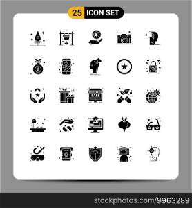 25 User Interface Solid Glyph Pack of modern Signs and Symbols of door, graphic, ecommerce, design, camera Editable Vector Design Elements