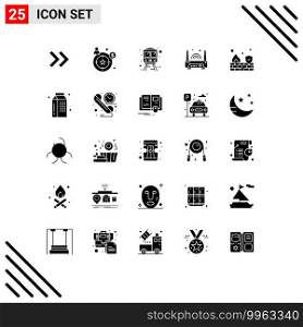 25 User Interface Solid Glyph Pack of modern Signs and Symbols of cooking, security, transportation, firewall, technology Editable Vector Design Elements