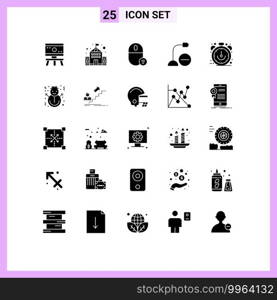 25 User Interface Solid Glyph Pack of modern Signs and Symbols of clock, hardware, devices, gadget, computers Editable Vector Design Elements