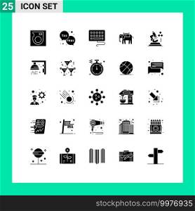 25 User Interface Solid Glyph Pack of modern Signs and Symbols of medical, science, keyboard, microscope, elephant Editable Vector Design Elements