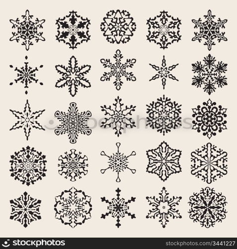 25 Vector Snowflakes Set