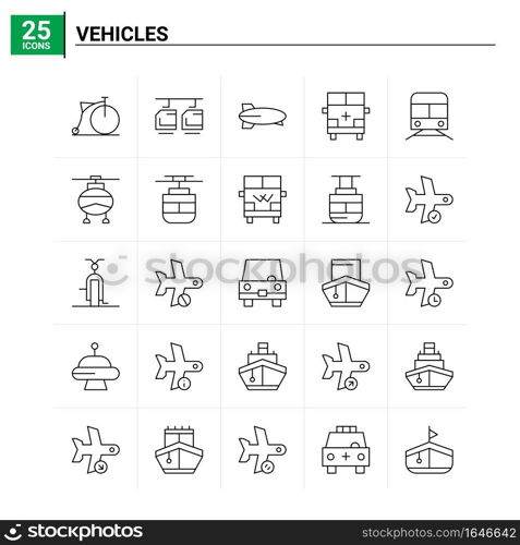 25 Vehicles icon set. vector background