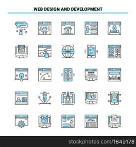 25 Web Design And Development Black and Blue icon Set. Creative Icon Design and logo template. Creative Black Icon vector background