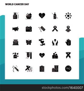 25 World Cancer Day Icon set. Solid Glyph Icon Vector Illustration Template For Web and Mobile. Ideas for business company.
